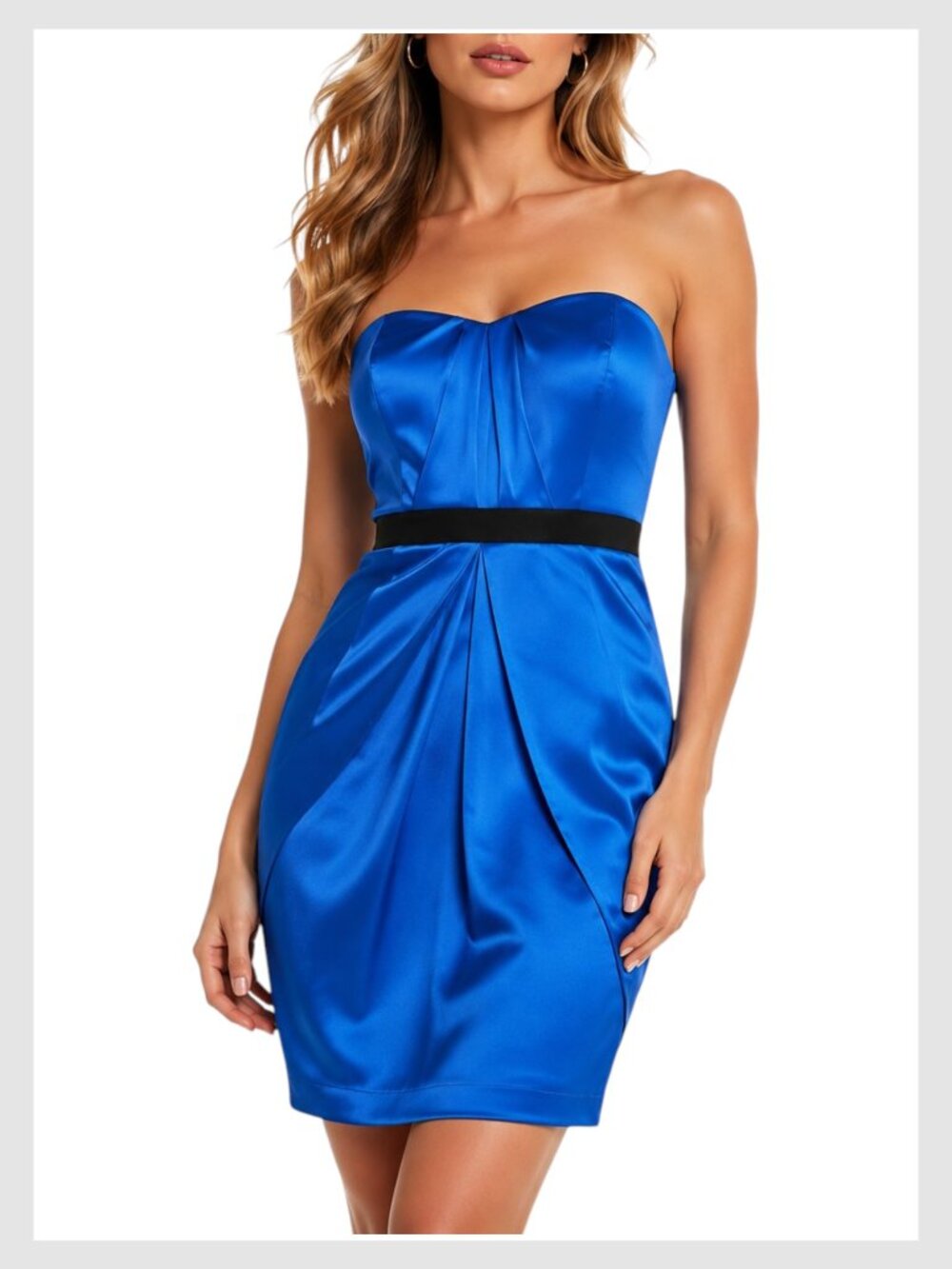 Vince Camuto Strapless Satin Cocktail Dress Blue Black Size 2